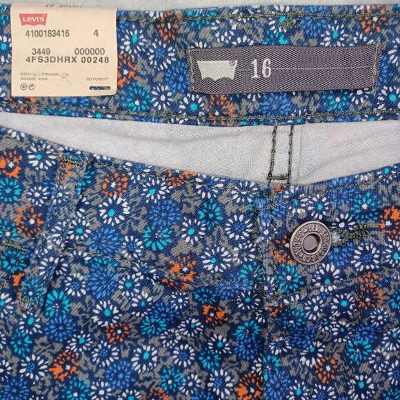 Levi's Women's Denim Jean Shorts Size 16 Blue Floral Print Cutoff 4" Mid Rise - Picture 4 of 12